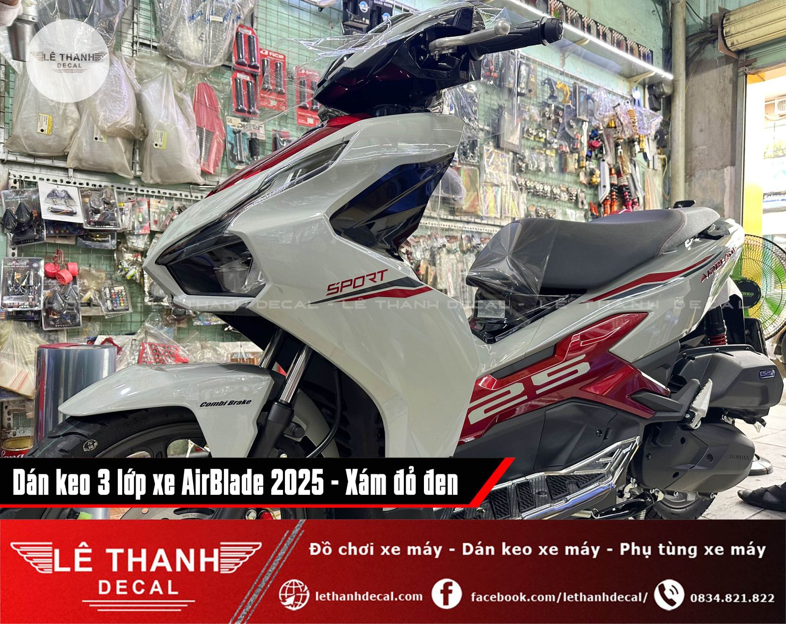 Dán keo 3 lớp cho AirBlade 2025 phiên bản Thể Thao Xám Đỏ Đen