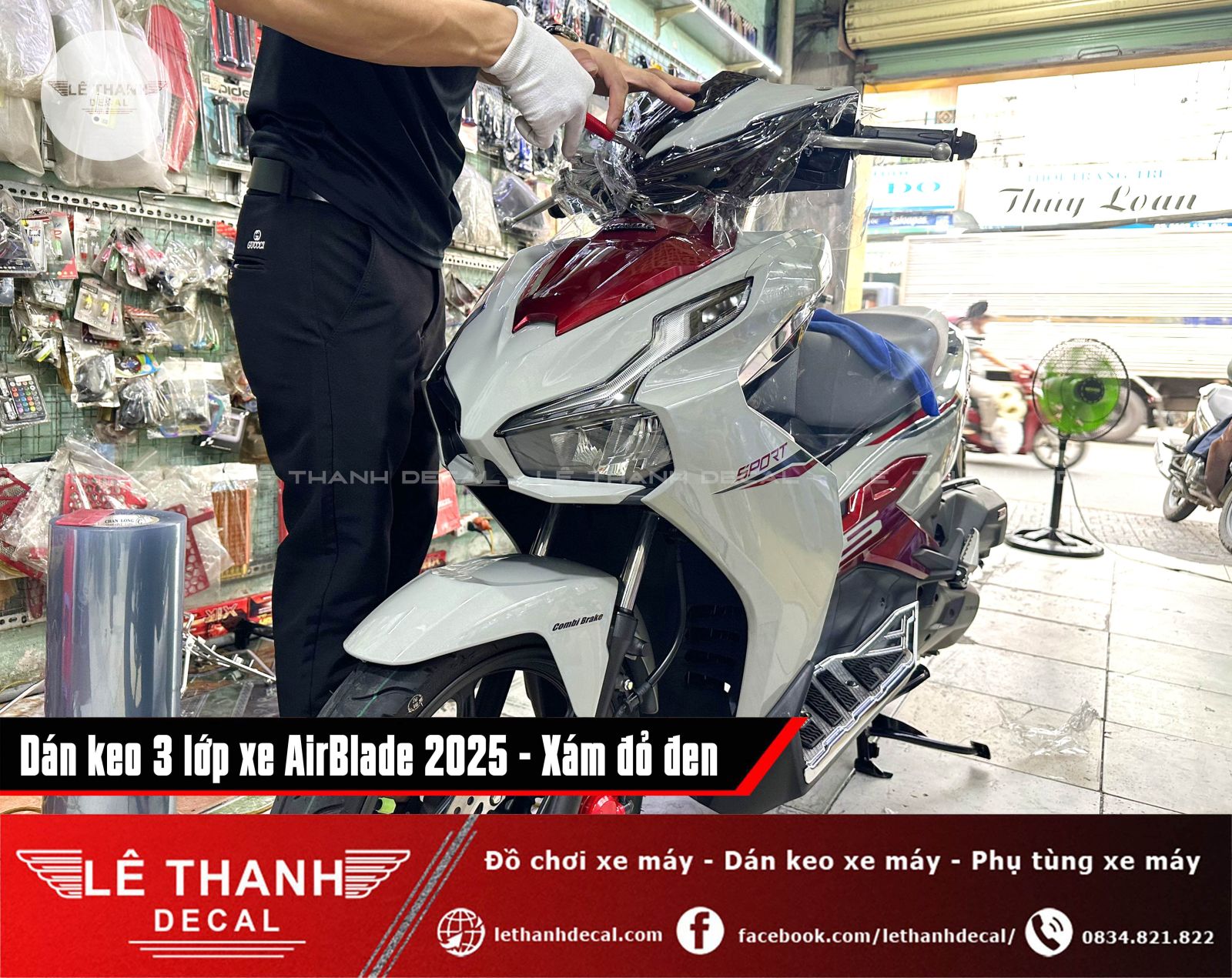 Dán keo trong 3 lớp Air Blade 125 phiên bản Thể Thao Xám Đỏ Đen