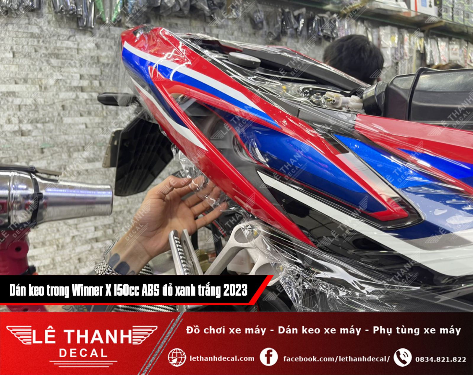 Dán keo trong cho xe Winner X 150cc ABS đỏ xanh trắng 2023