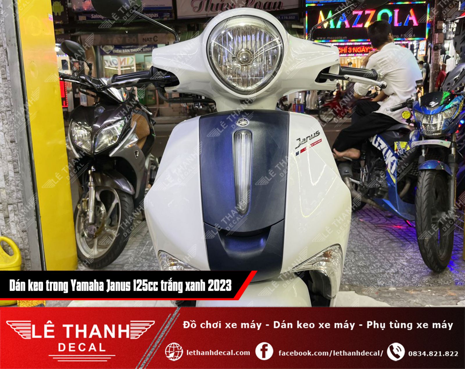 Dán keo trong cho xe Yamaha Janus 125cc trắng xanh 2023 