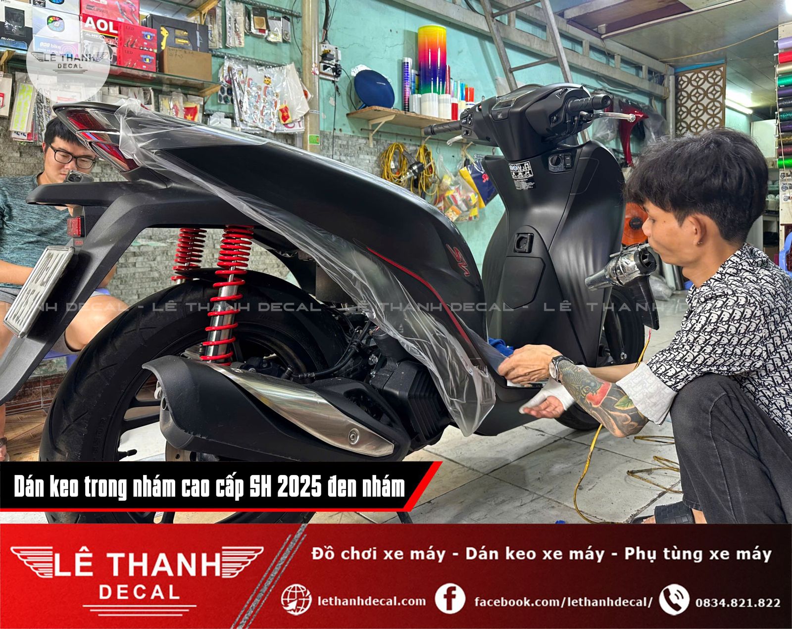 Dán keo trong nhám cao cấp SH 2025 đen nhám