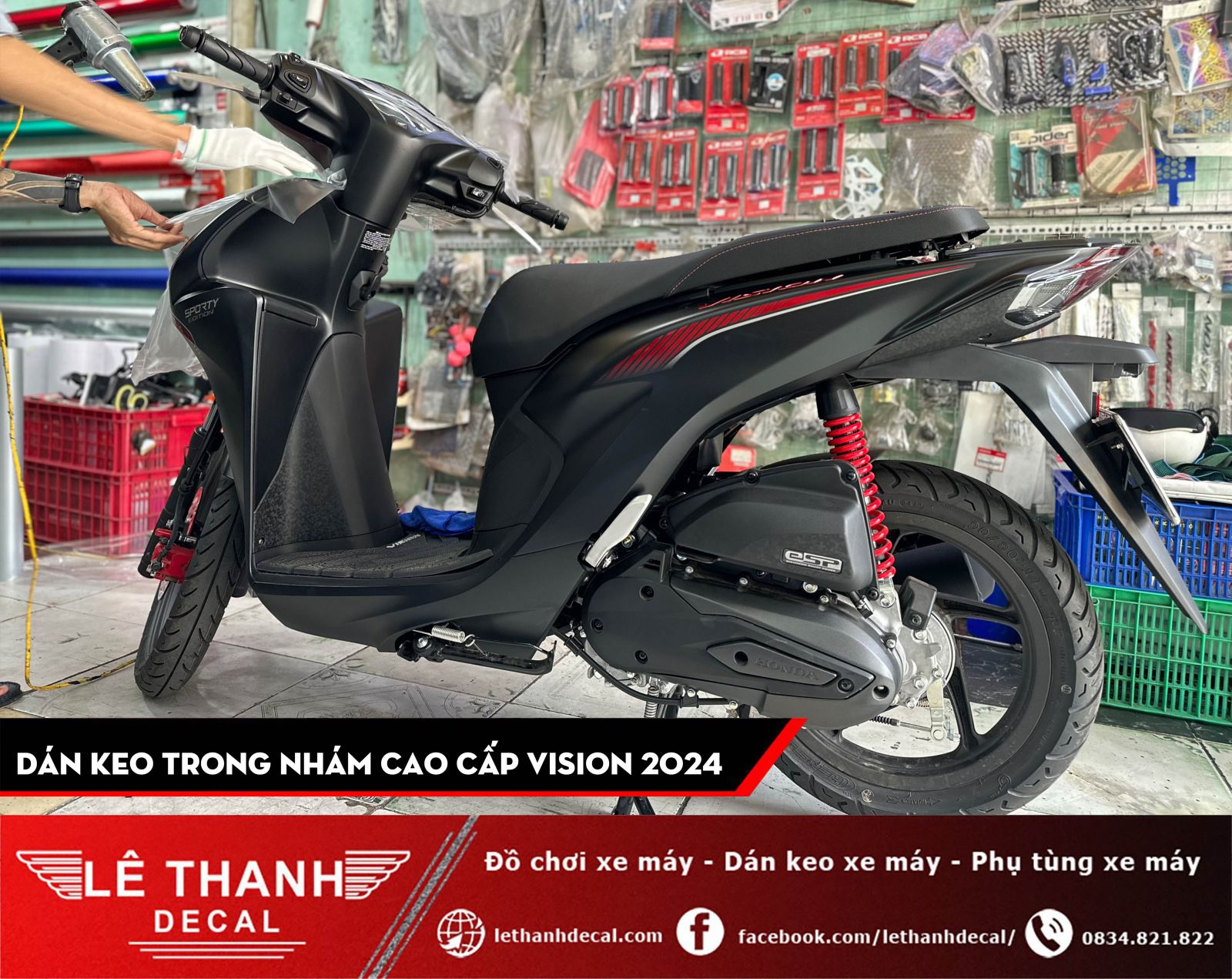 Dán keo trong nhám cao cấp Vision 2024 bản thể thao đen nhám