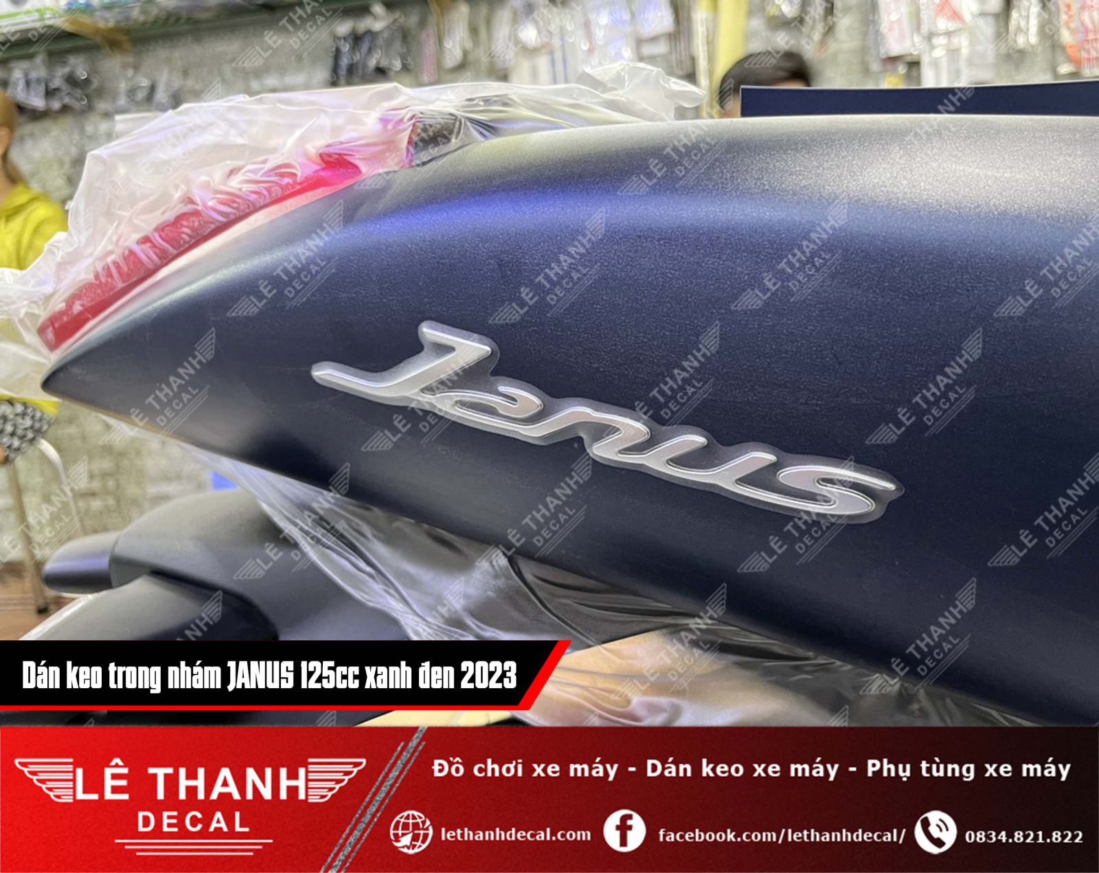 dán keo trong nhám cho xe Yamaha Janus 125cc xanh đen 2023