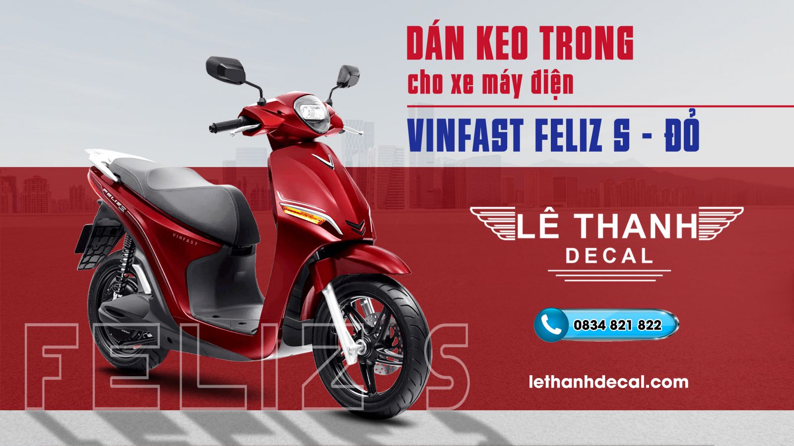 dán keo trong xe máy điện VinFast Feliz S 2022 đỏ 