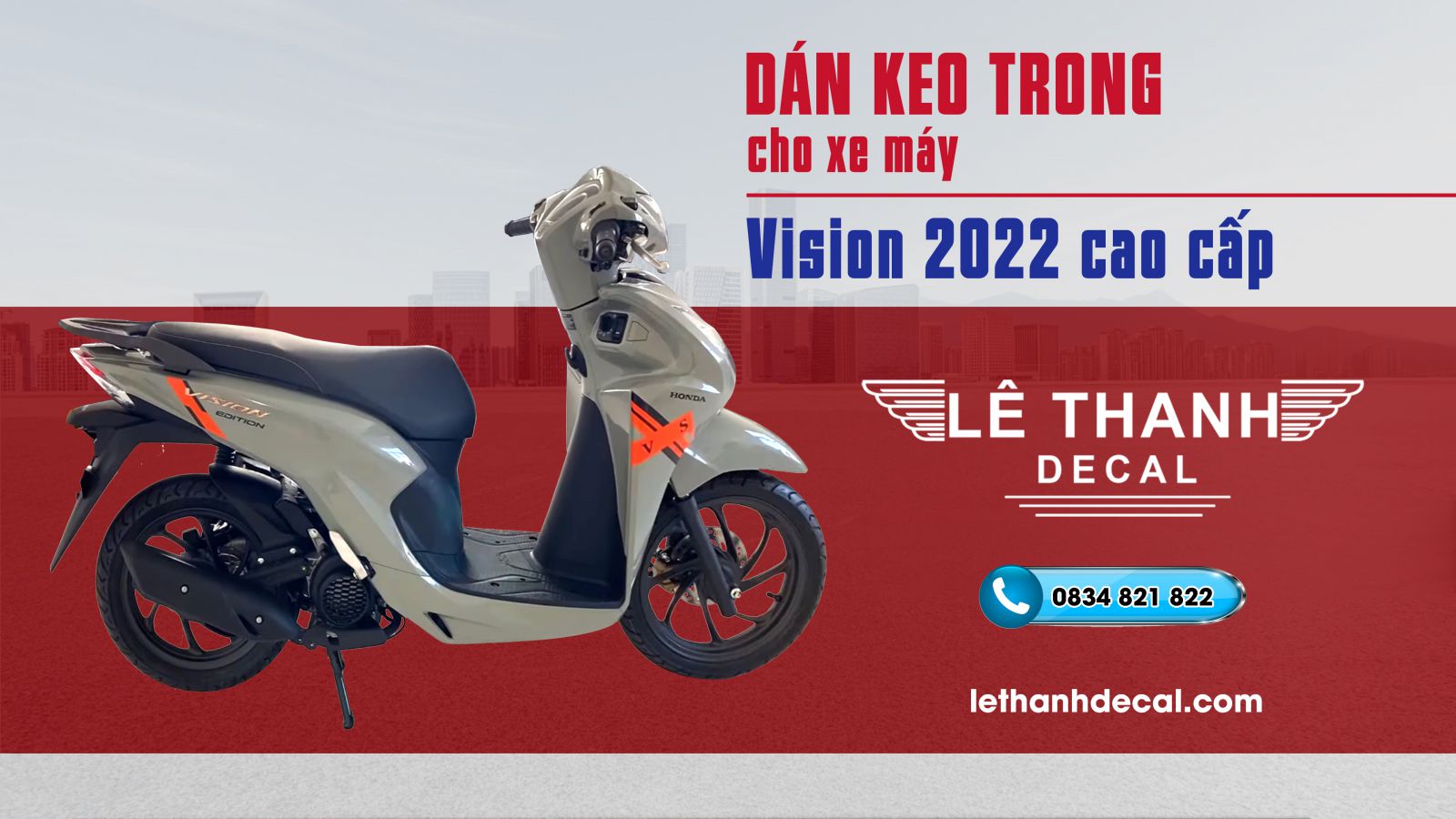 Dán keo trong xe máy Vision 2022 độ màu xám xi măng