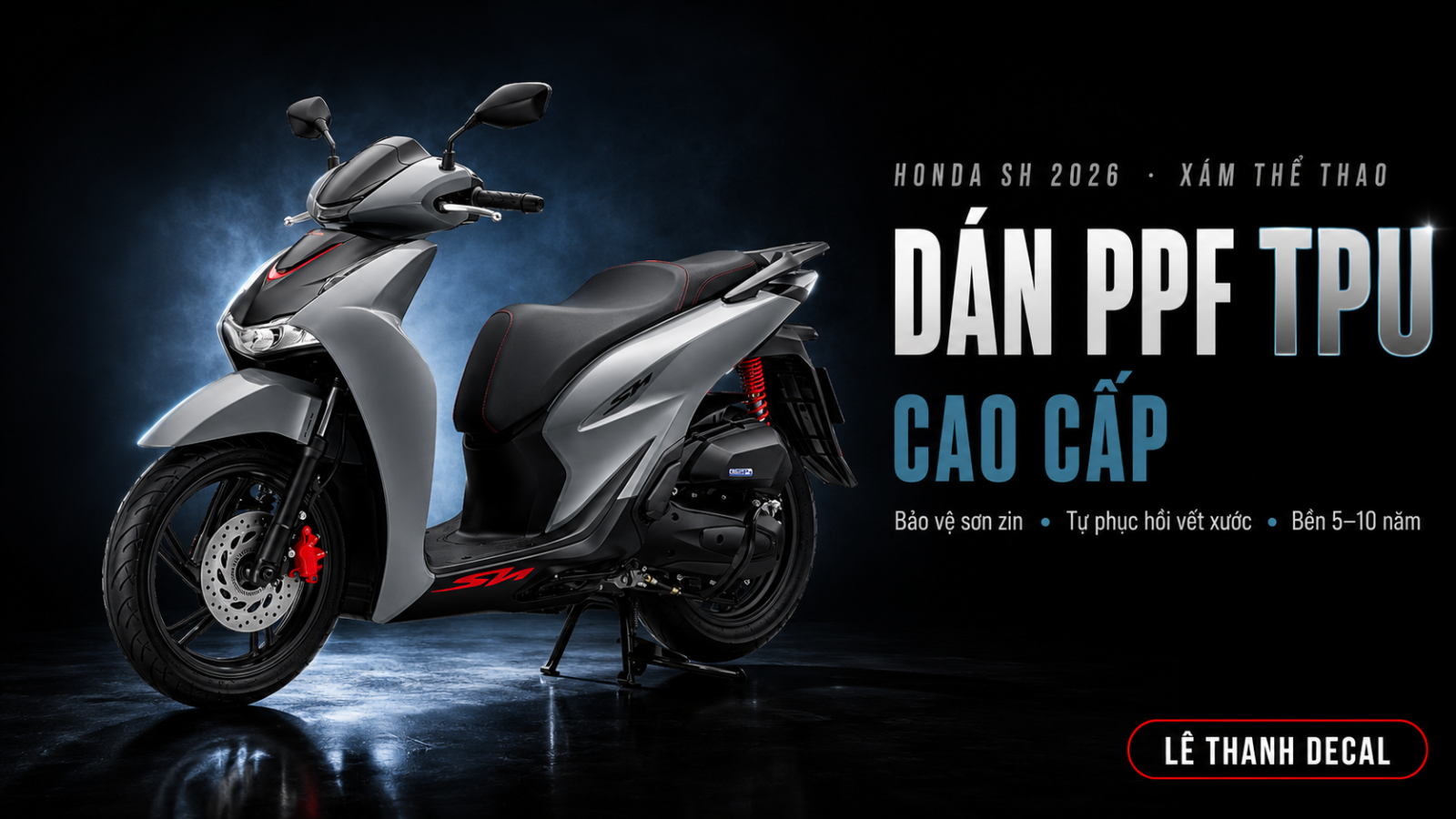 Dán PPF TPU xe máy Honda SH 2026 xám thể thao