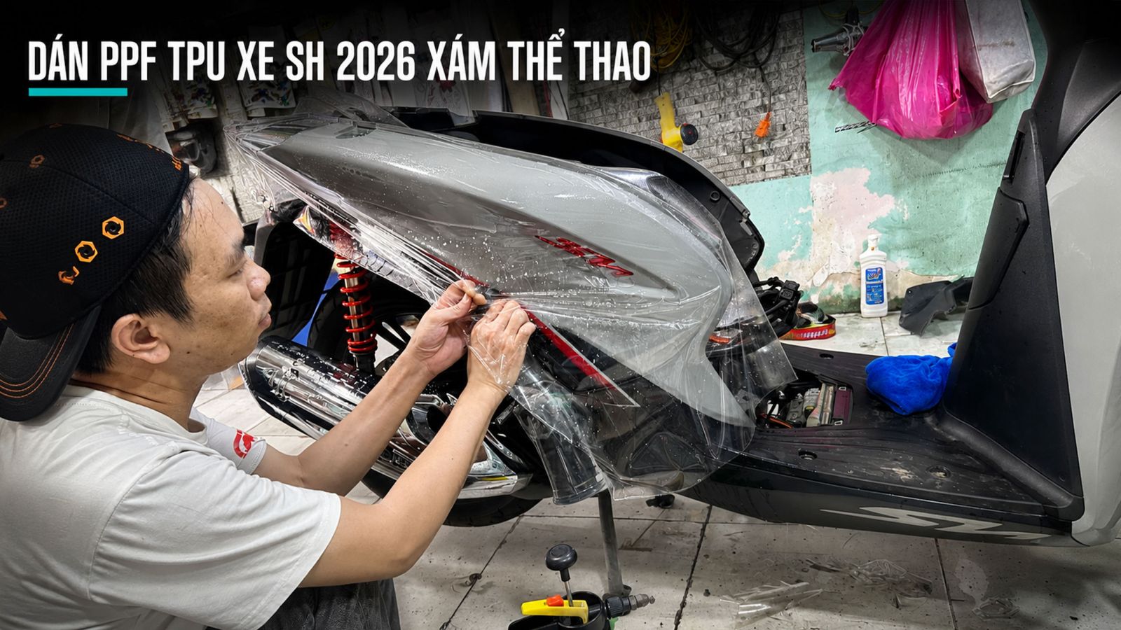 Dán PPF TPU xe máy Honda SH 2026 xám thể thao