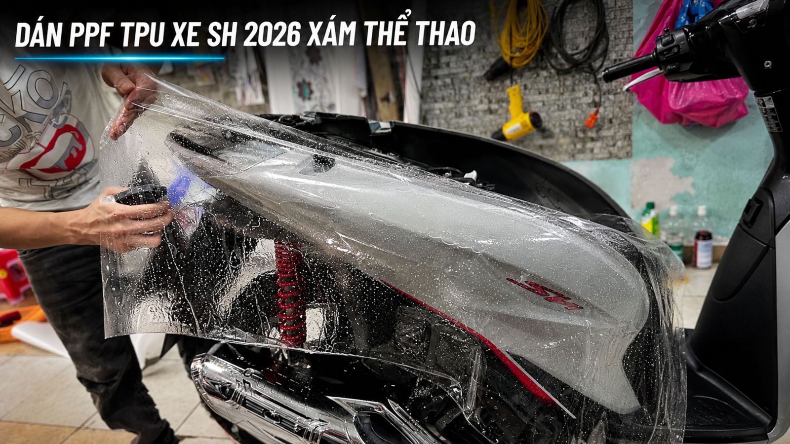 Dán PPF TPU xe máy Honda SH 2026 xám thể thao