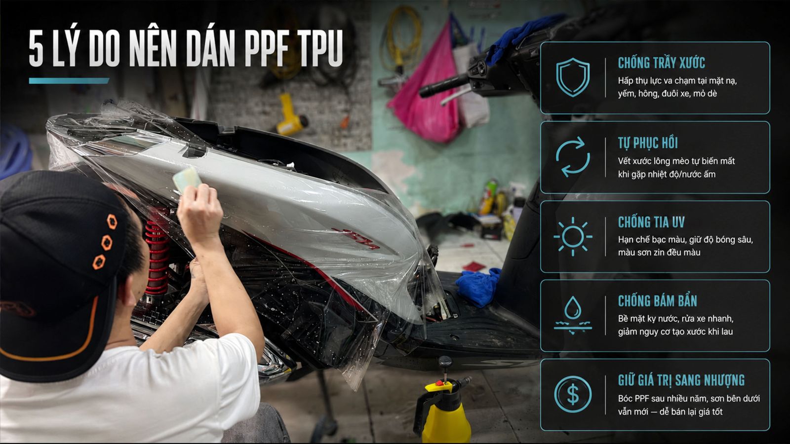 Dán PPF TPU xe máy Honda SH 2026 xám thể thao