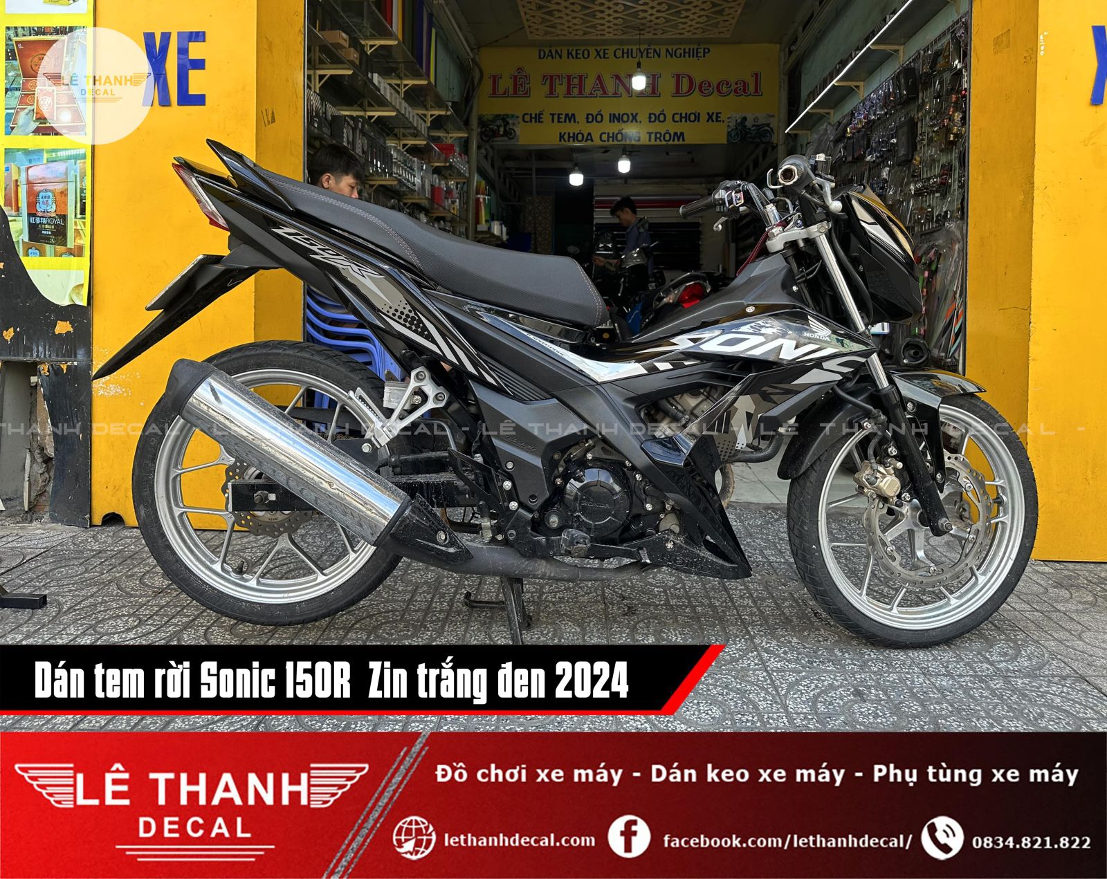 Tem rời Sonic 150R Zin trắng đen 2024