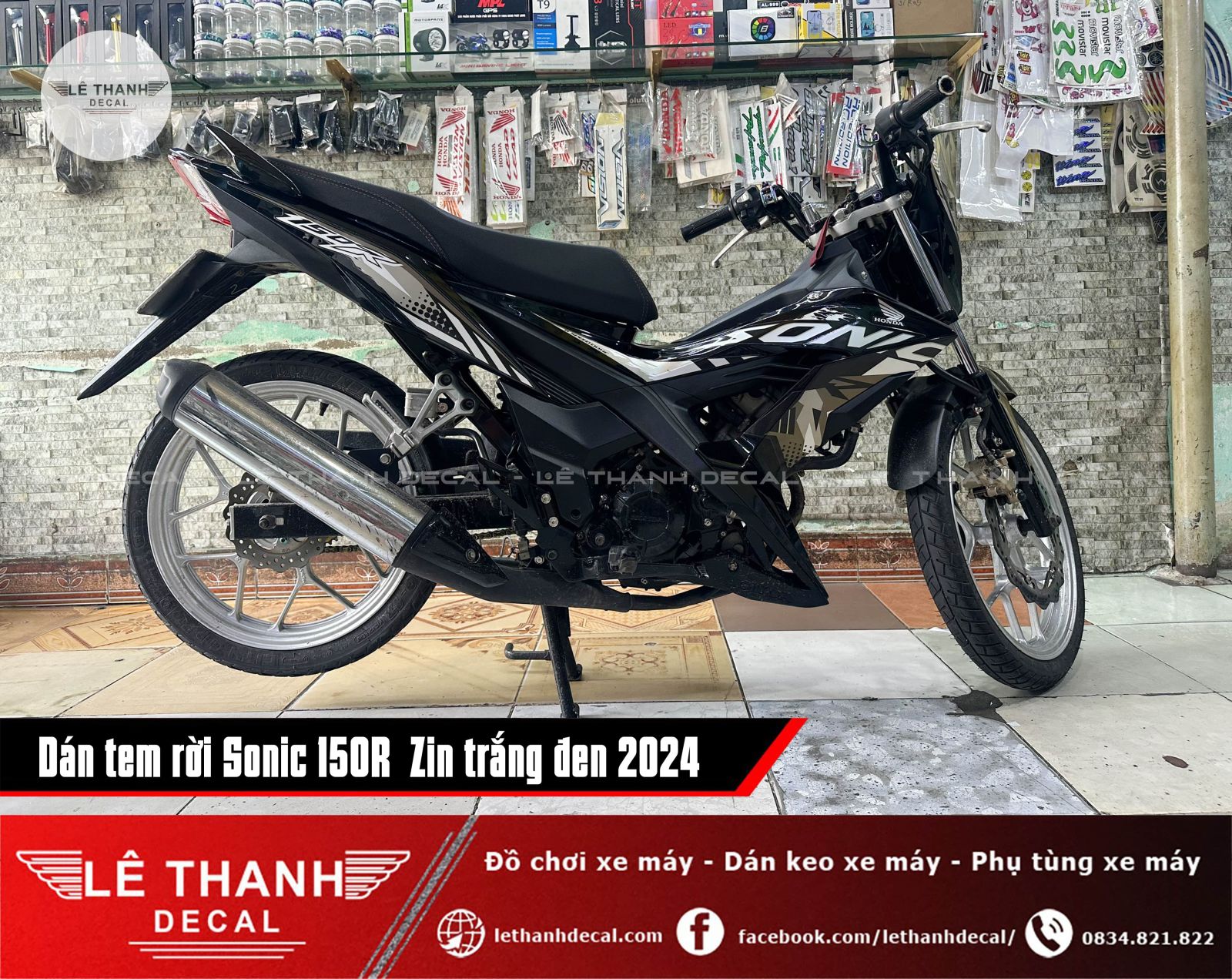 Tem rời Sonic 150R Zin trắng đen 2024