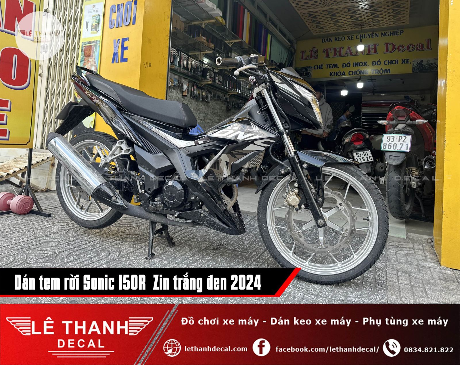 Tem rời Sonic 150R Zin trắng đen 2024