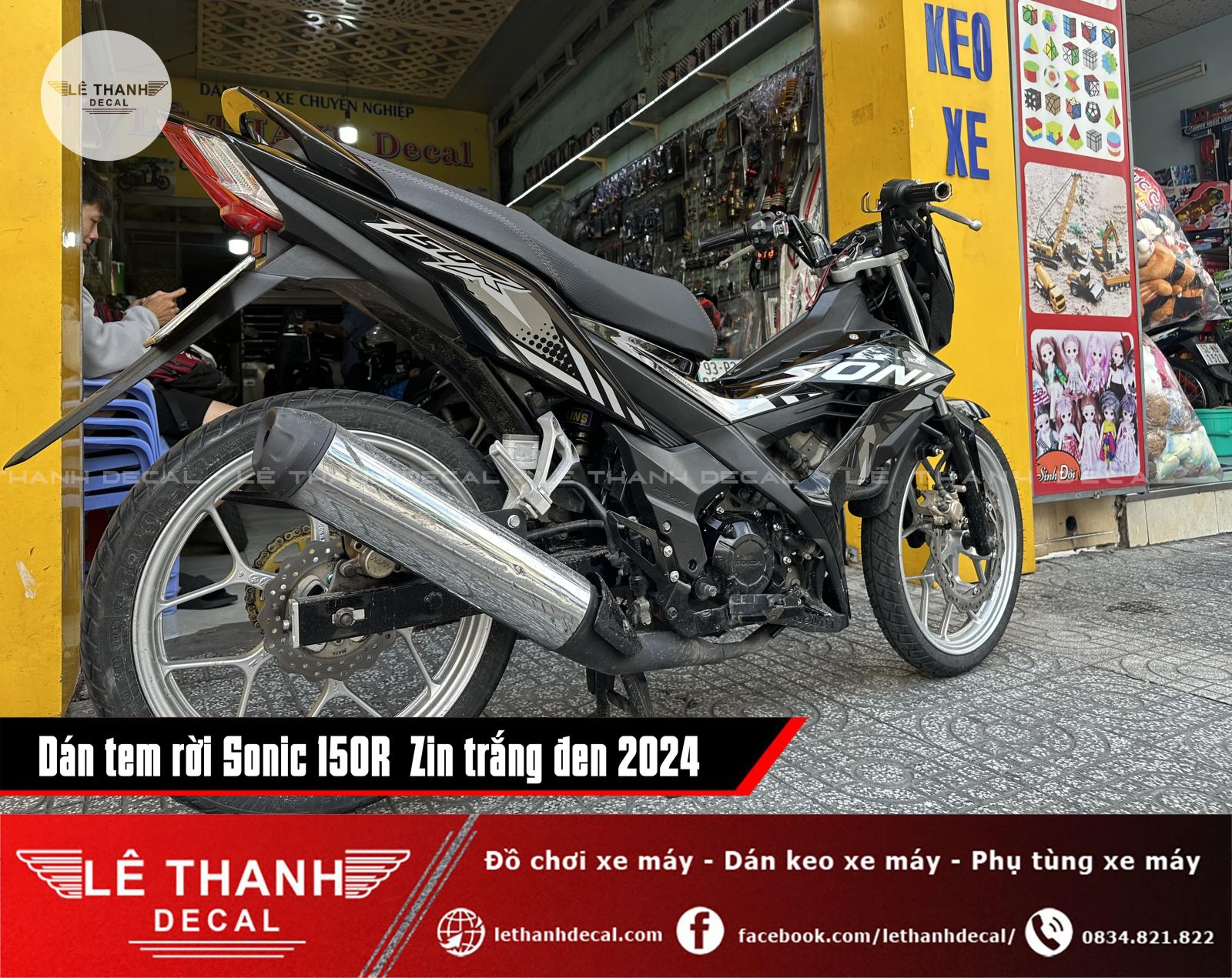 Tem rời Sonic 150R Zin trắng đen 2024