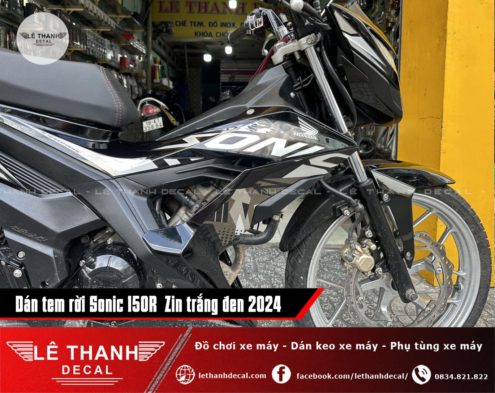 Tem rời Sonic 150R Zin trắng đen 2024