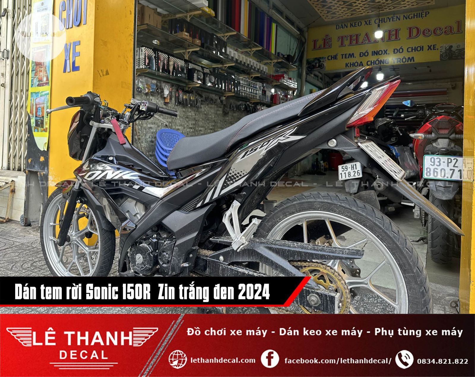 Tem rời Sonic 150R Zin trắng đen 2024