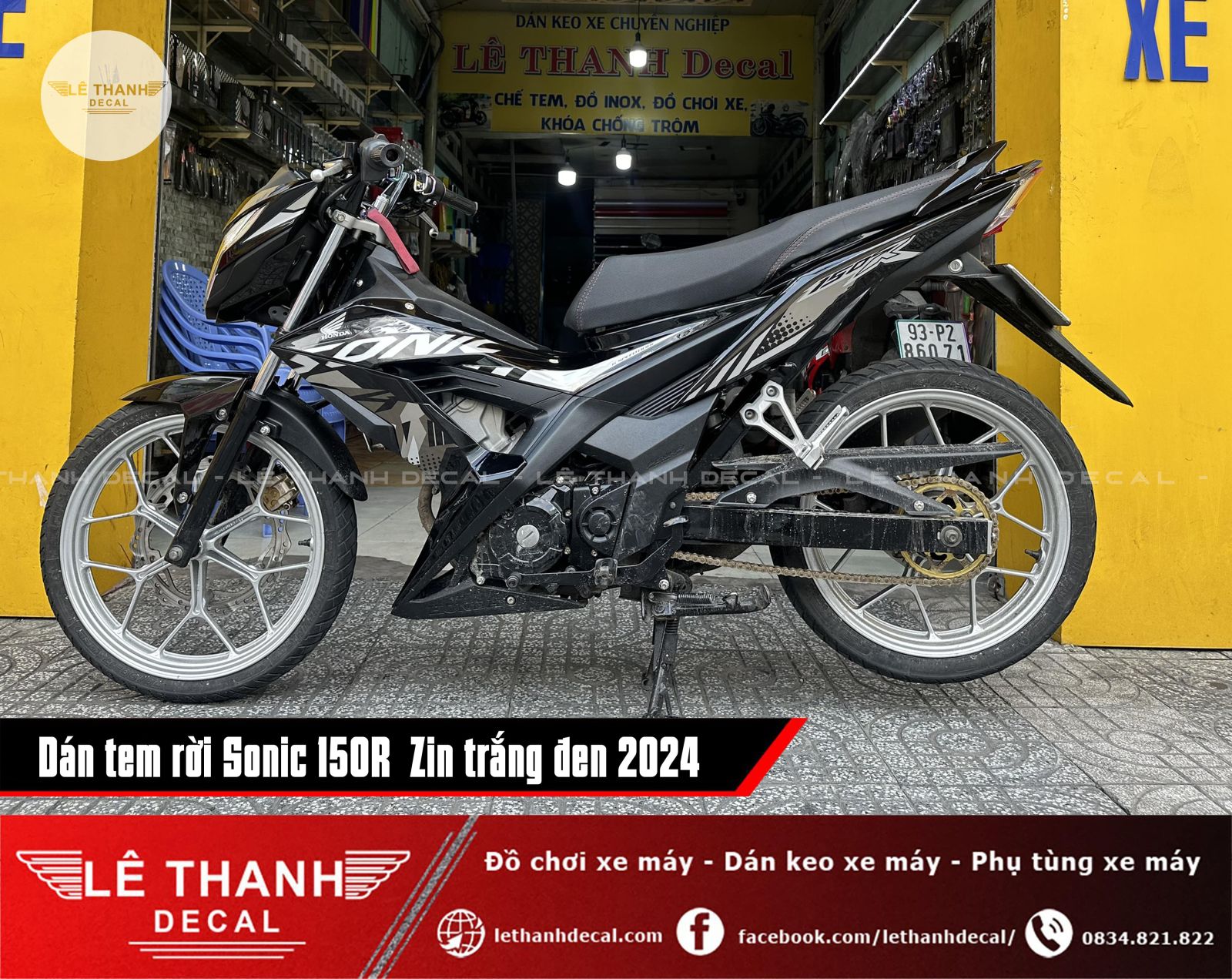 Tem rời Sonic 150R Zin trắng đen 2024