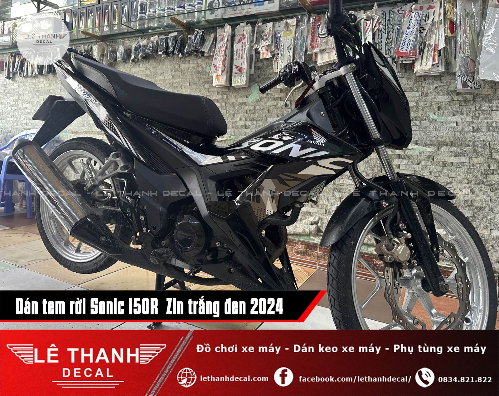 Tem rời Sonic 150R Zin trắng đen 2024