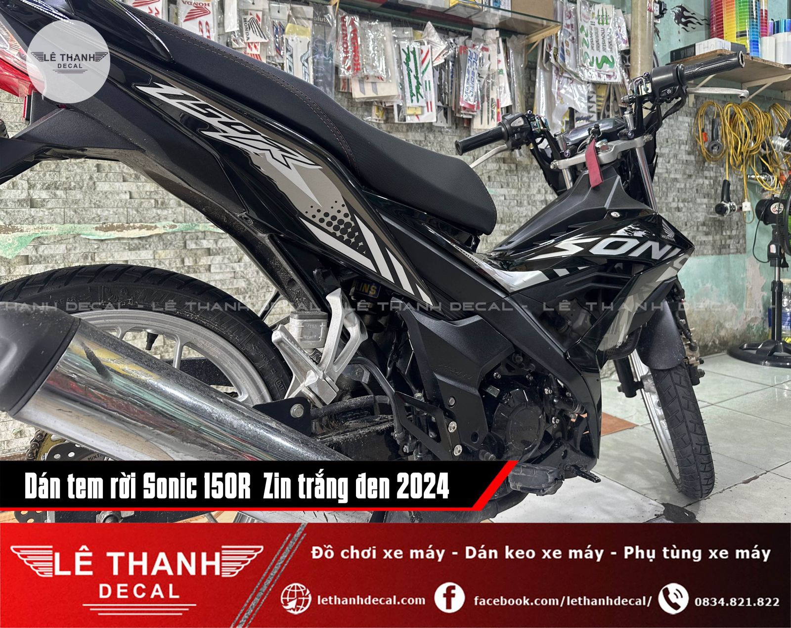 Tem rời Sonic 150R Zin trắng đen 2024