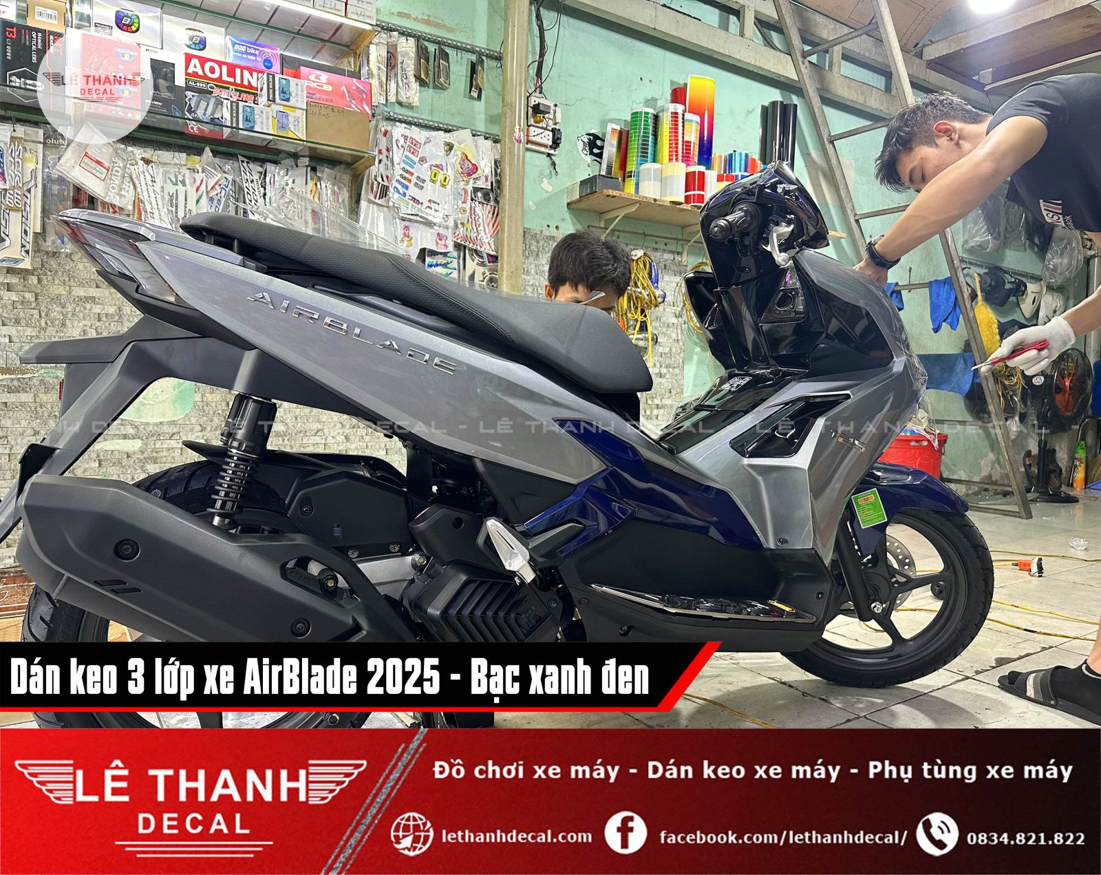 Dán keo 3 lớp cho AirBlade 2025 phiên bản Cao Cấp Bạc Xanh Đen