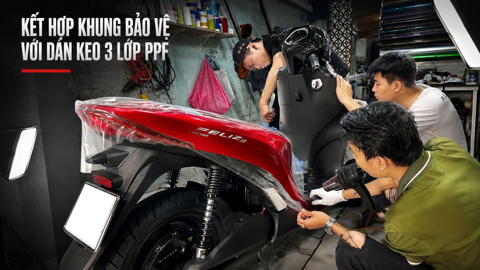 Khung bảo vệ xe máy điện VinFast Feliz 2 sơn đen tĩnh điện