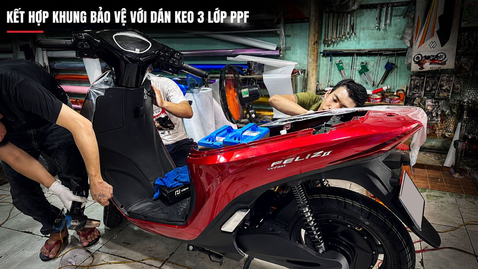 Khung bảo vệ xe máy điện VinFast Feliz 2 sơn đen tĩnh điện
