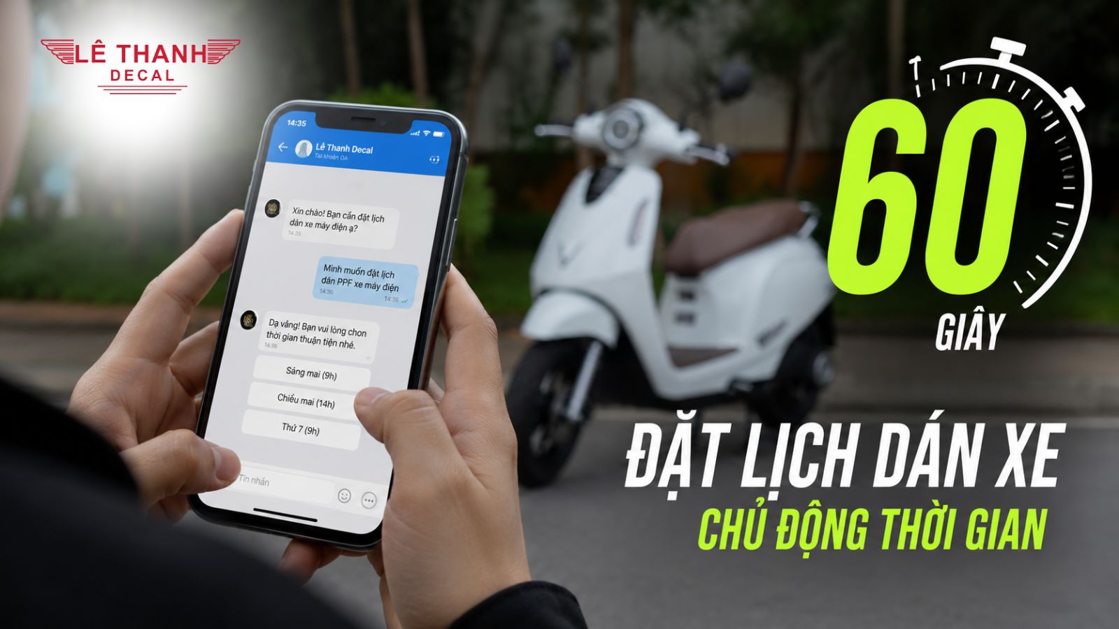 Quy trình đặt lịch dán xe máy điện trong 60 giây