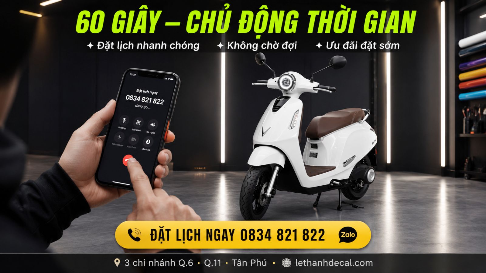 Quy trình đặt lịch dán xe máy điện trong 60 giây