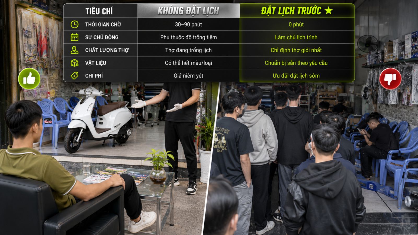 Quy trình đặt lịch dán xe máy điện trong 60 giây