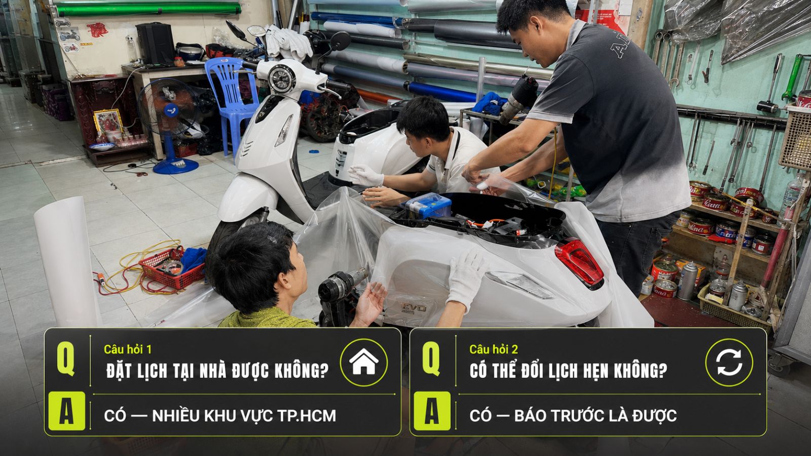 Quy trình đặt lịch dán xe máy điện trong 60 giây