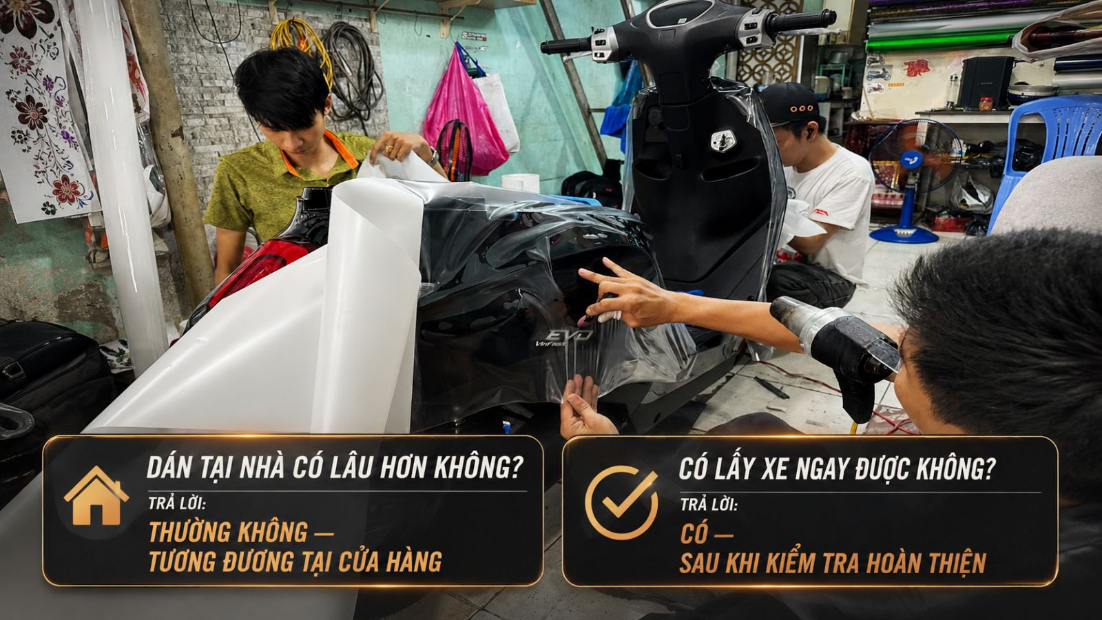 Dán keo xe máy điện mất bao lâu