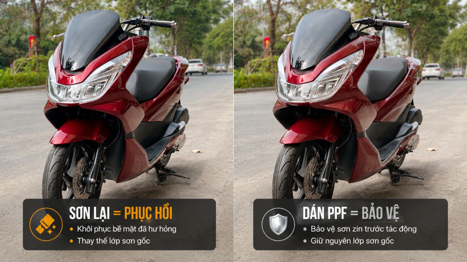 So sánh chi phí sơn lại xe máy và dán PPF xe máy