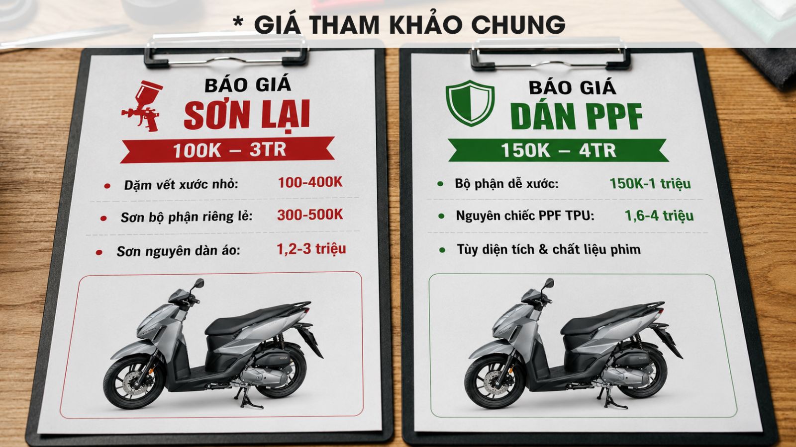 So sánh chi phí sơn lại xe máy và dán PPF xe máy