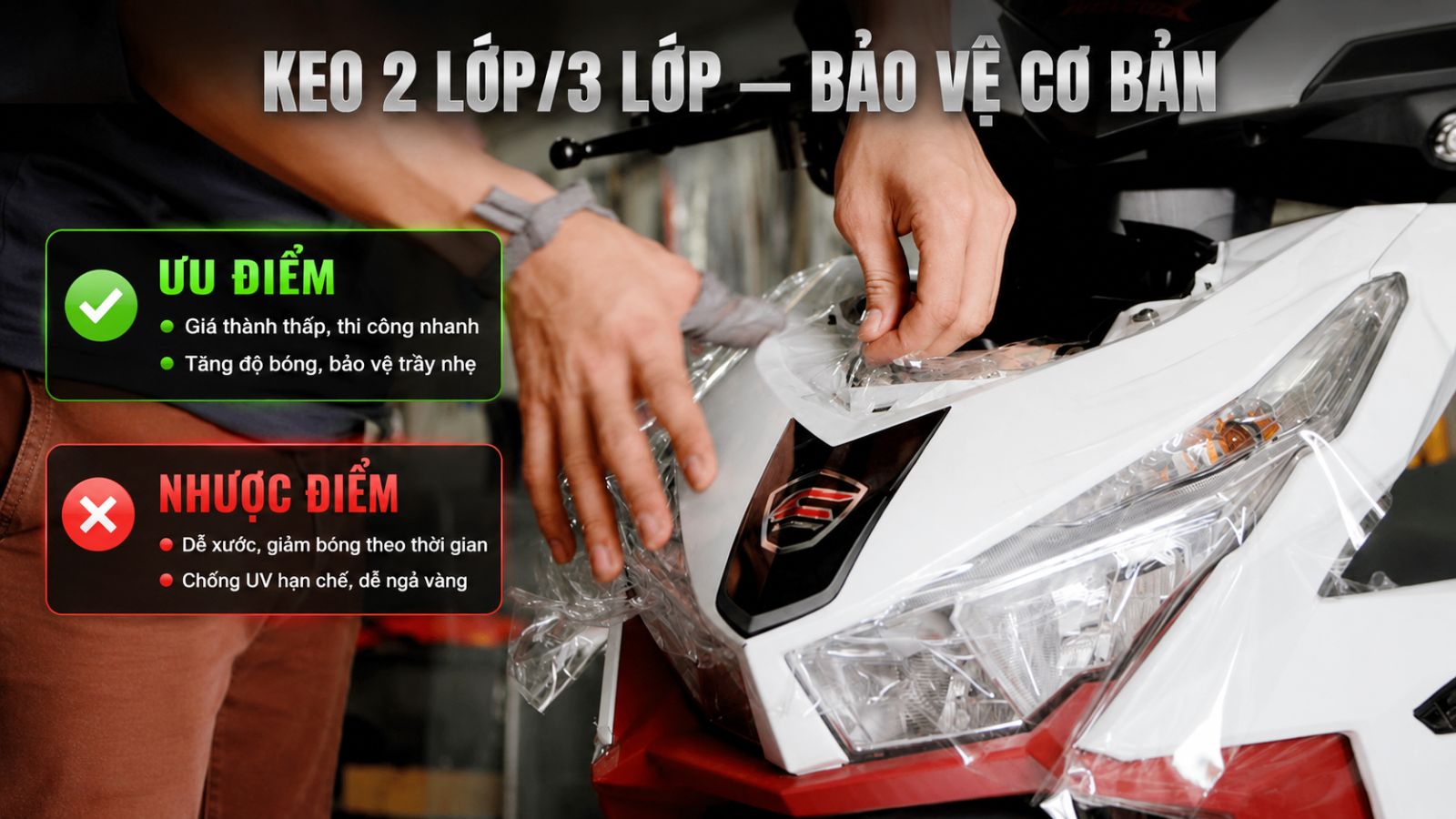 So sánh keo PPF TPU - Keo 3 lớp PPF và Keo 2 lớp/3 lớp dán xe máy