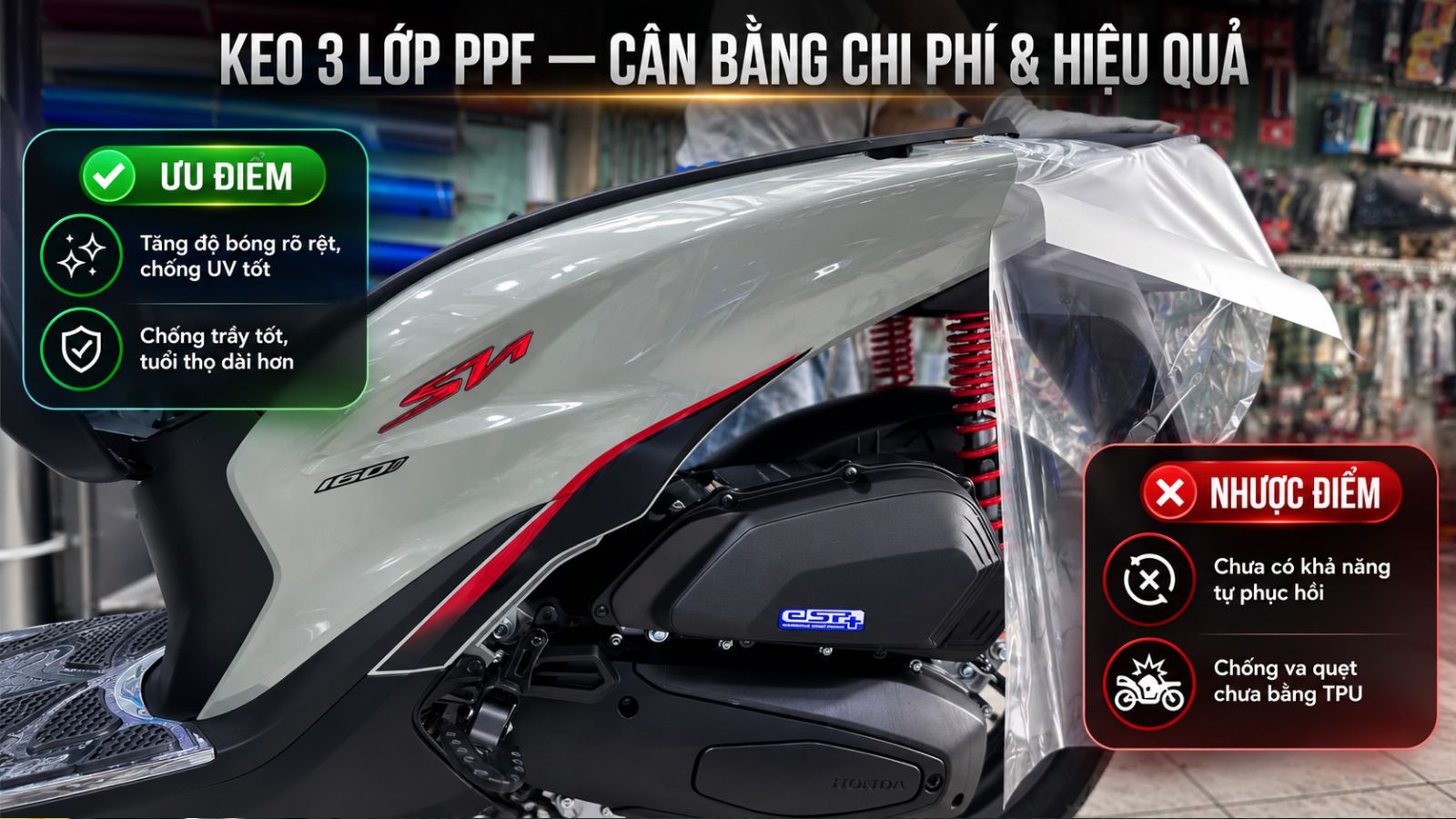 So sánh keo PPF TPU - Keo 3 lớp PPF và Keo 2 lớp/3 lớp dán xe máy