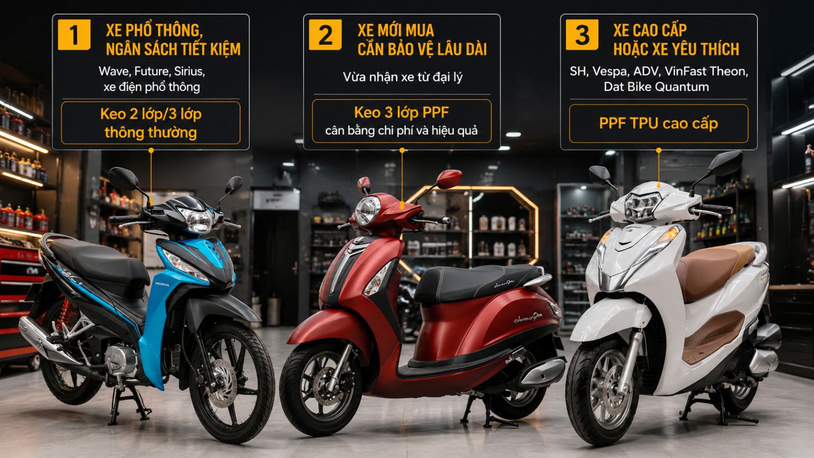 So sánh keo PPF TPU - Keo 3 lớp PPF và Keo 2 lớp/3 lớp dán xe máy