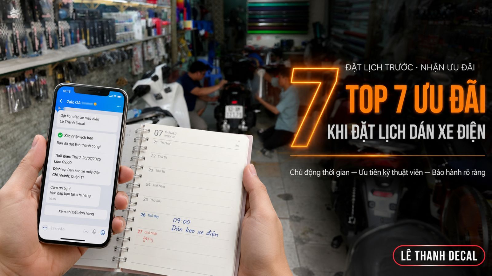 Những ưu đãi khi đặt lịch dán xe máy điện tại Lê Thanh Decal